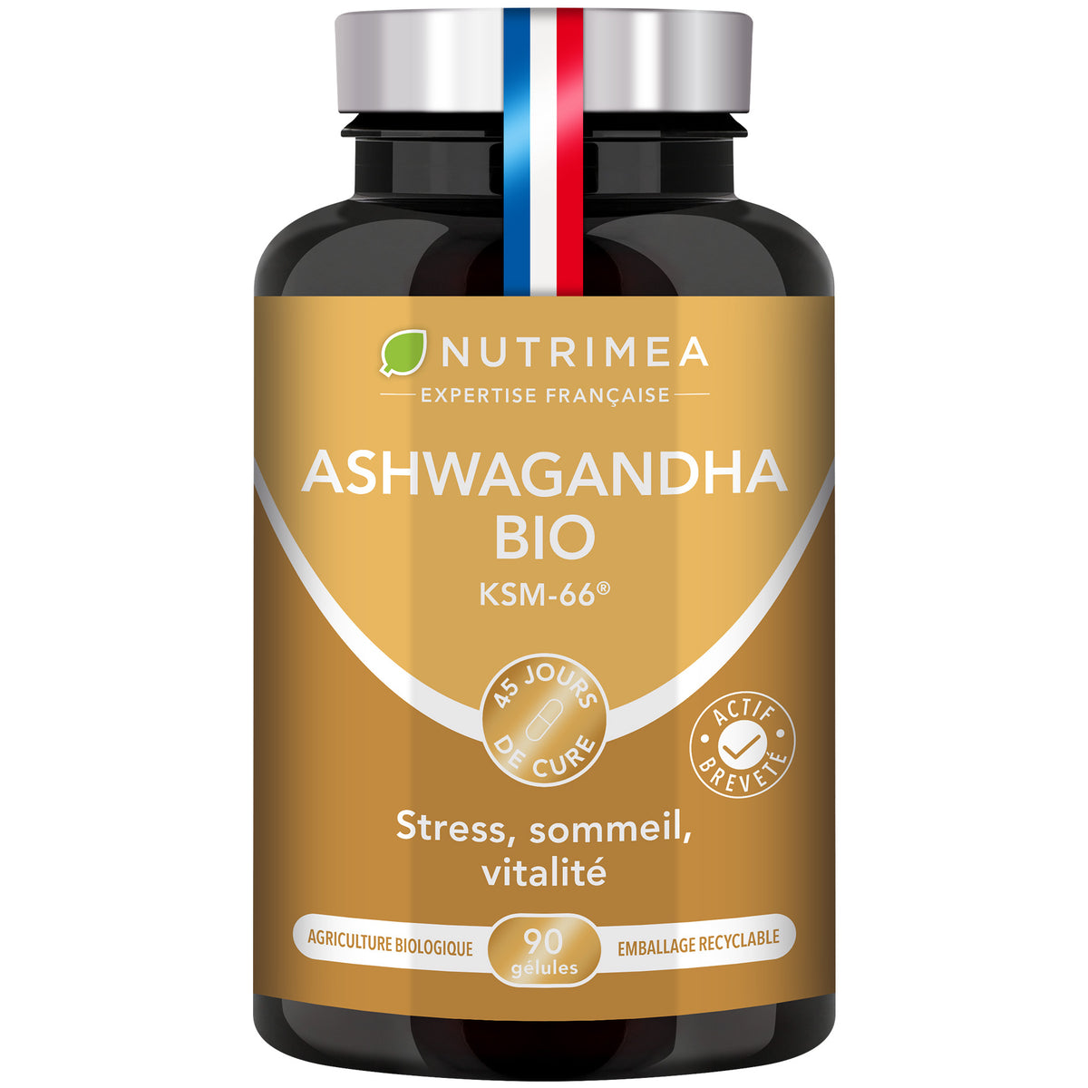Fond blanc du pilulier de Ashwagandha Bio