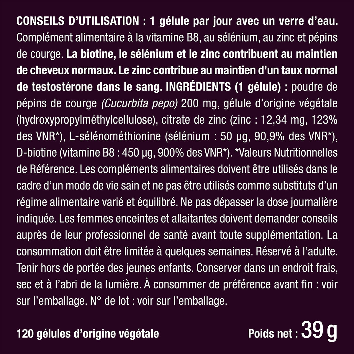 Bienfaits et contre indications pour Biotine Pro Men