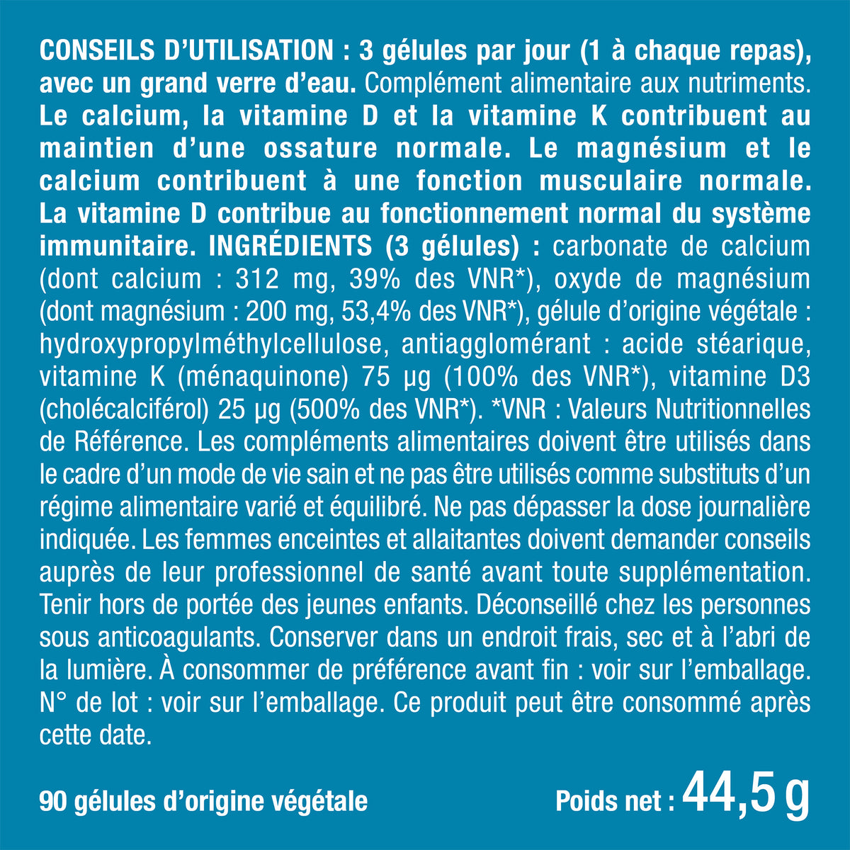 Bienfaits et contre indications pour Calcium - Complexe Ossature