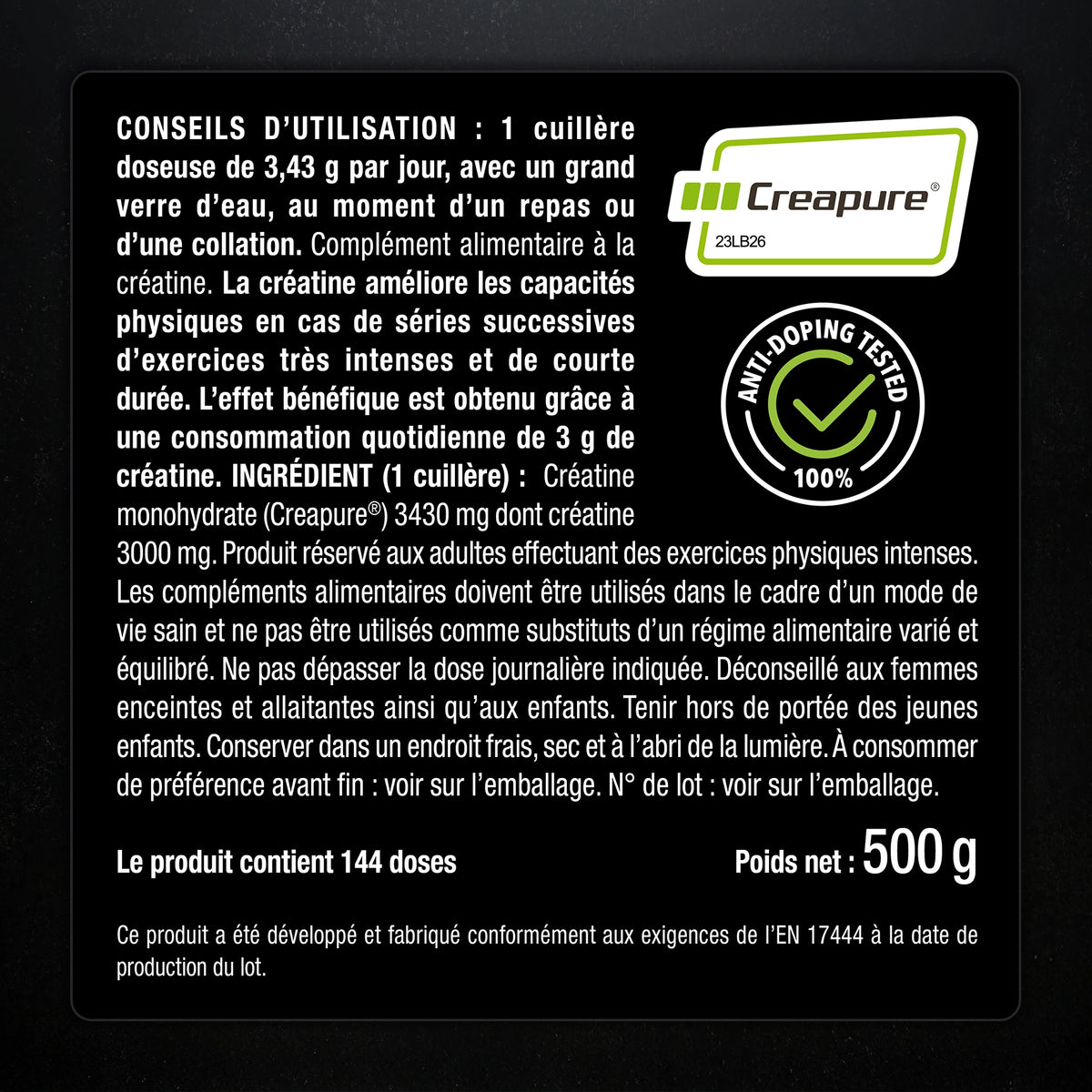 Créatine Monohydrate Creapure® en Poudre 500 g