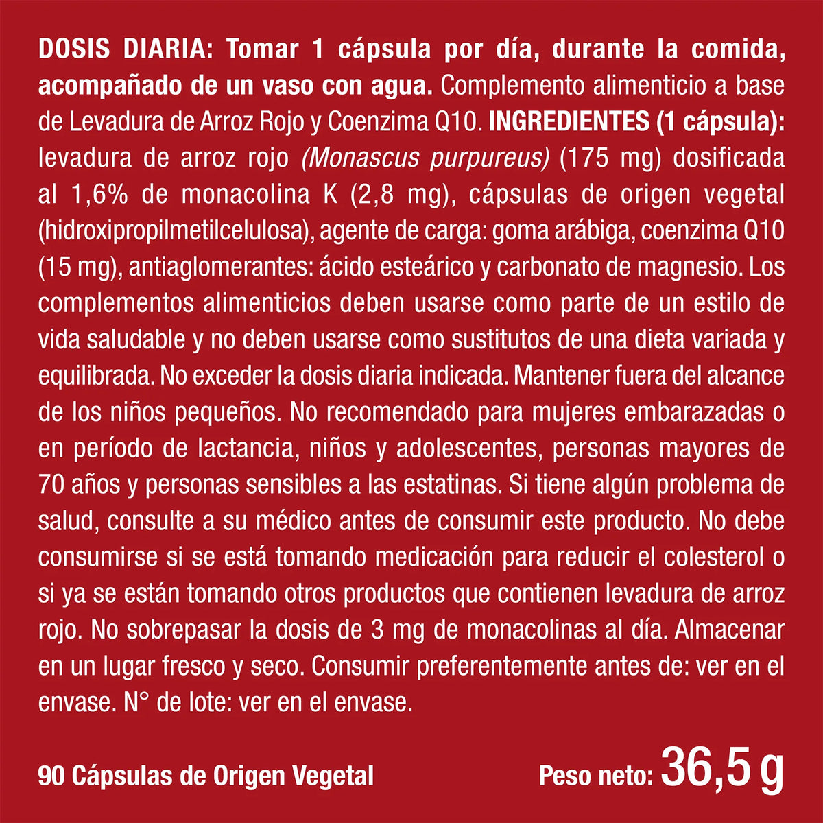 Levadura de Arroz Rojo con q10