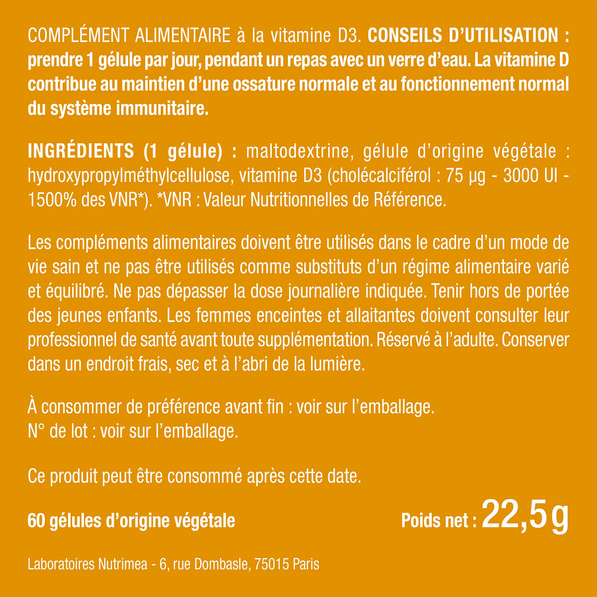 Bienfaits et contre indications pour Vitamine D3 gélules