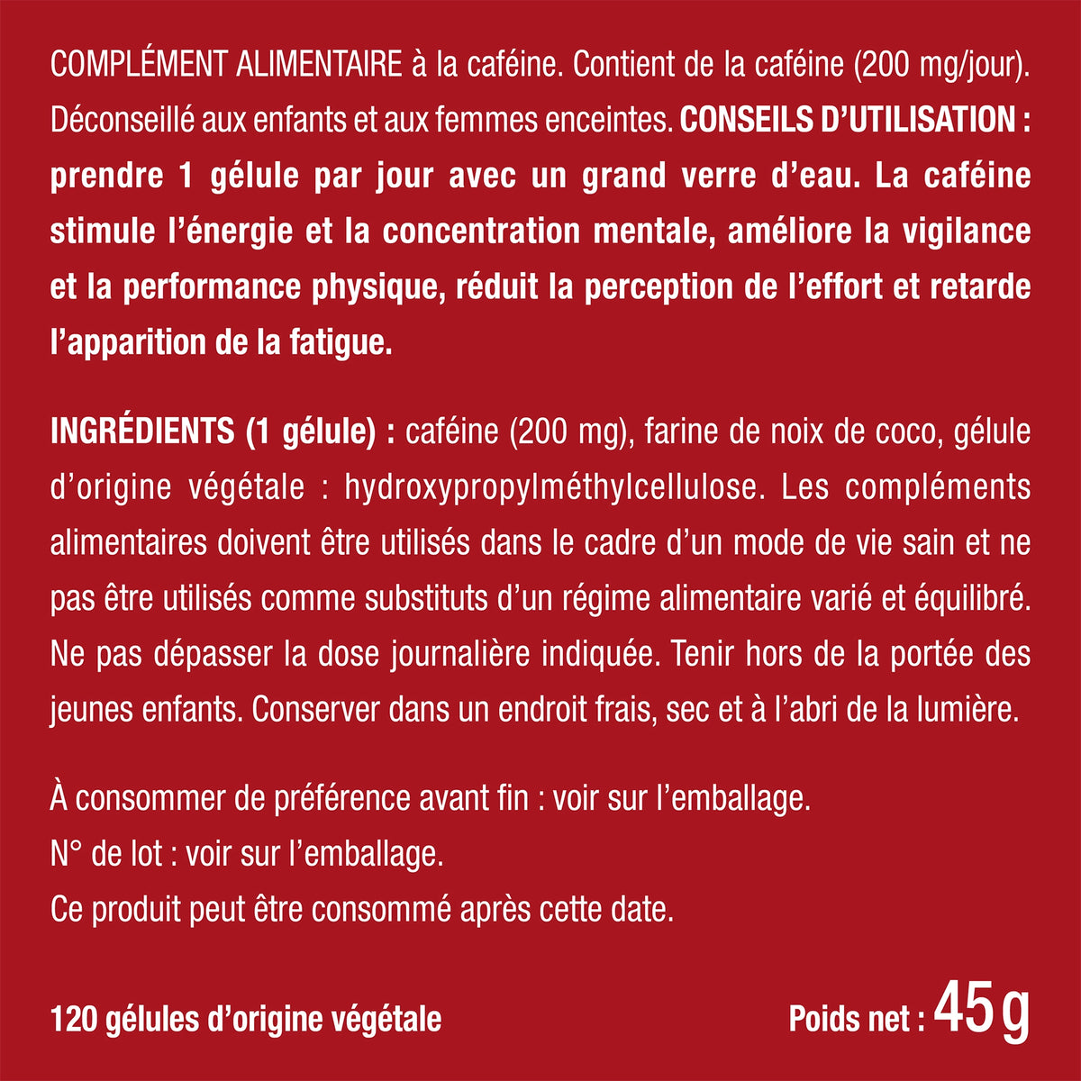 Bienfaits et contre indications pour Caféine
