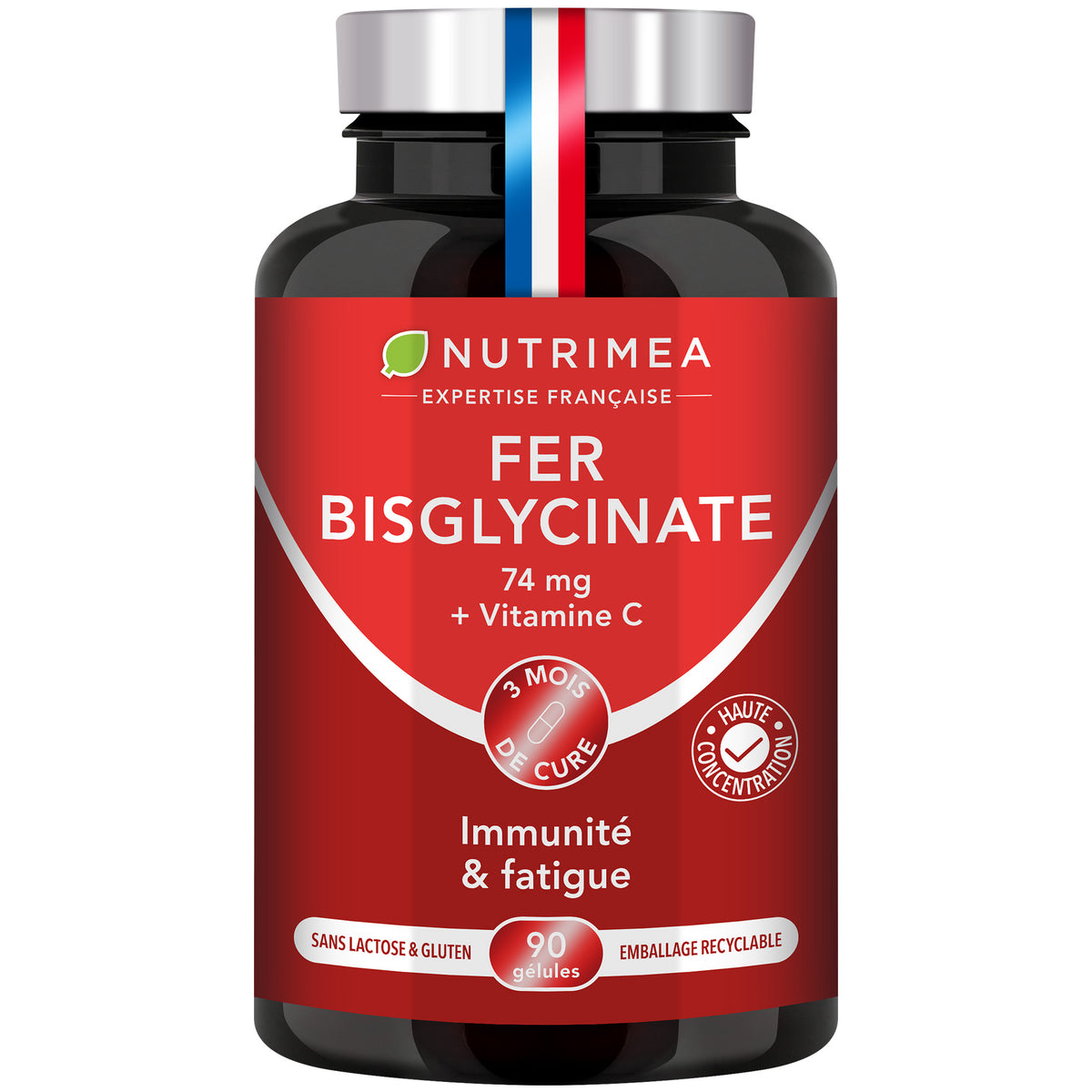 Fond blanc du pilulier de Bisglycinate de Fer