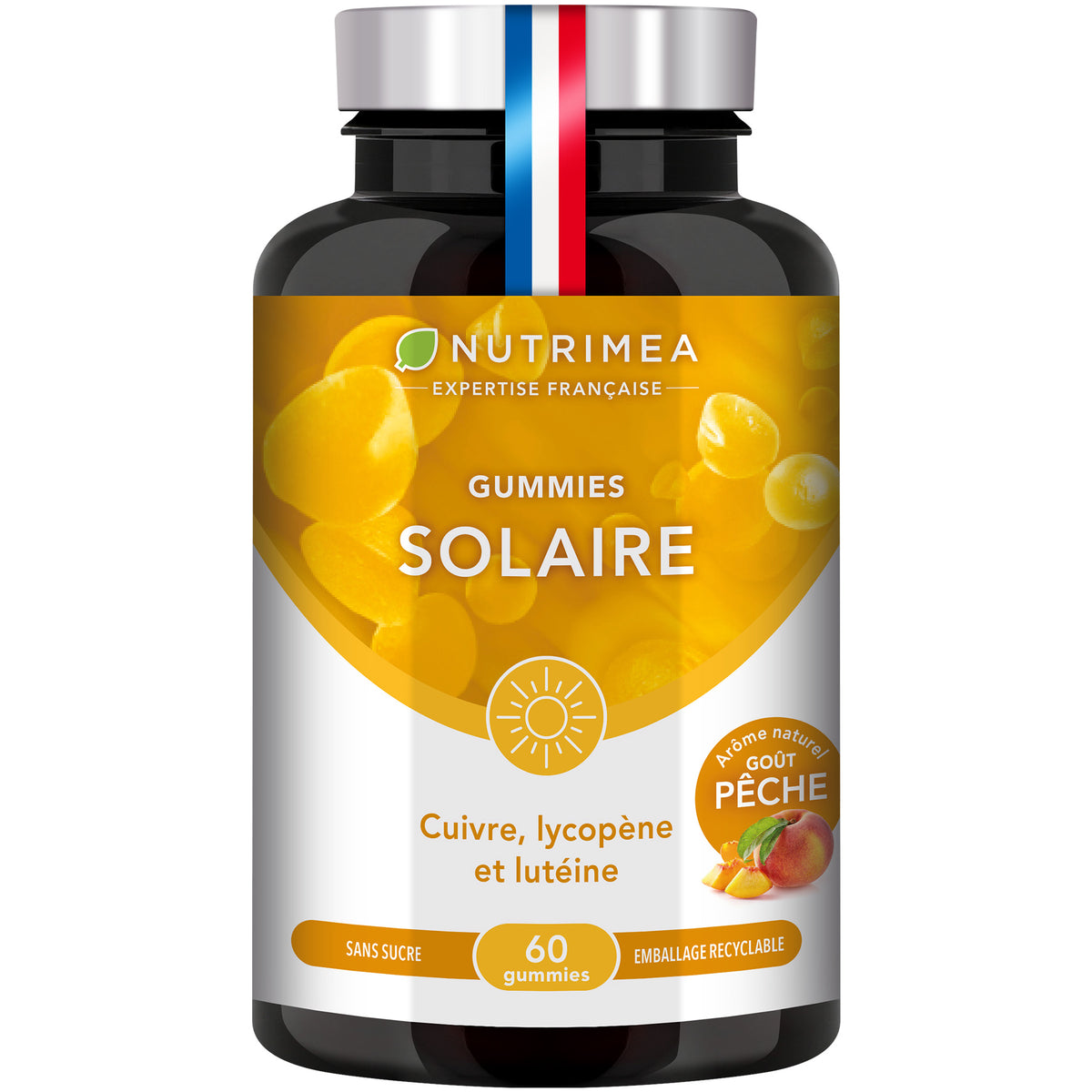 Fond blanc du pilulier de Gummies Bronzage - Soleil