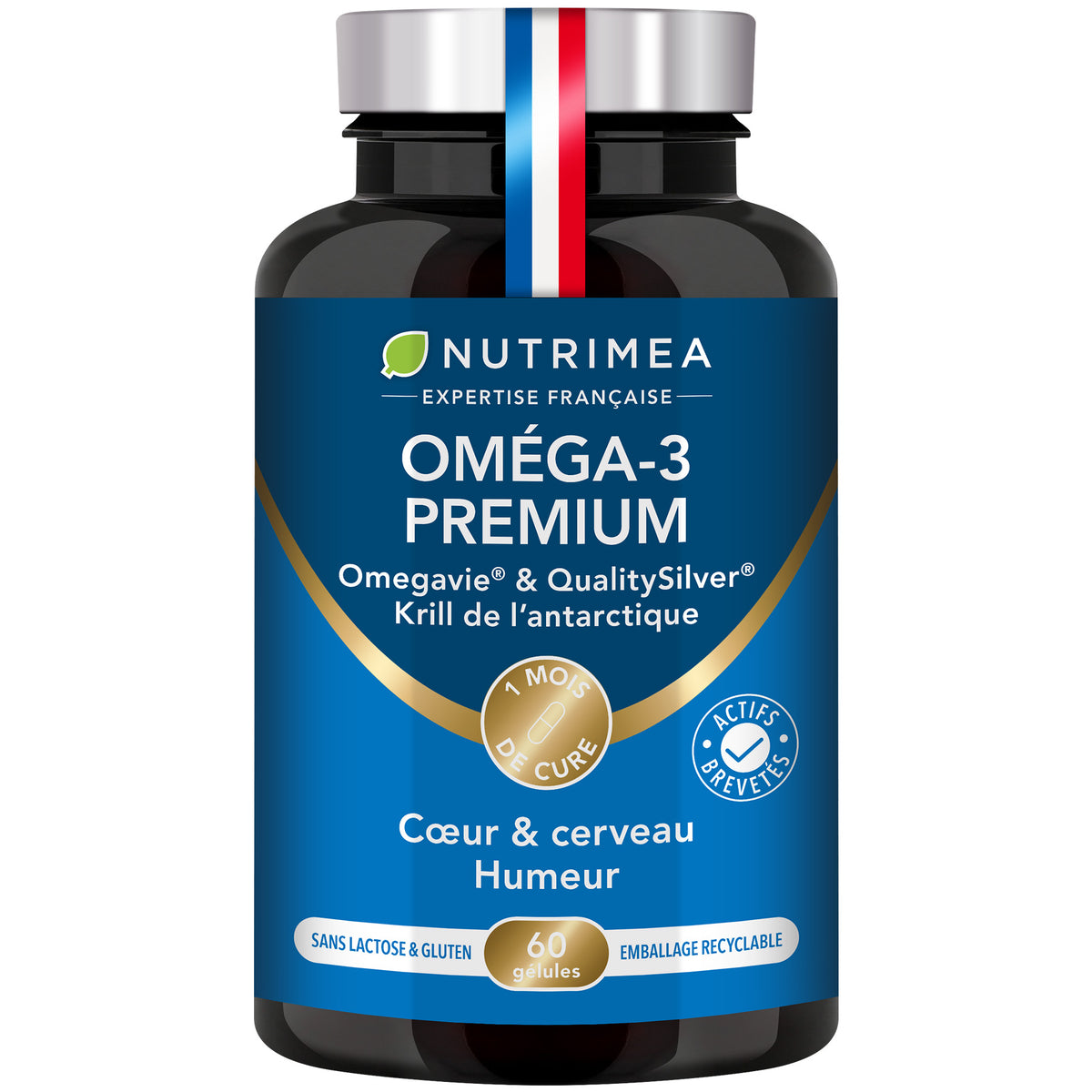 Fond blanc du pilulier d'omega 3