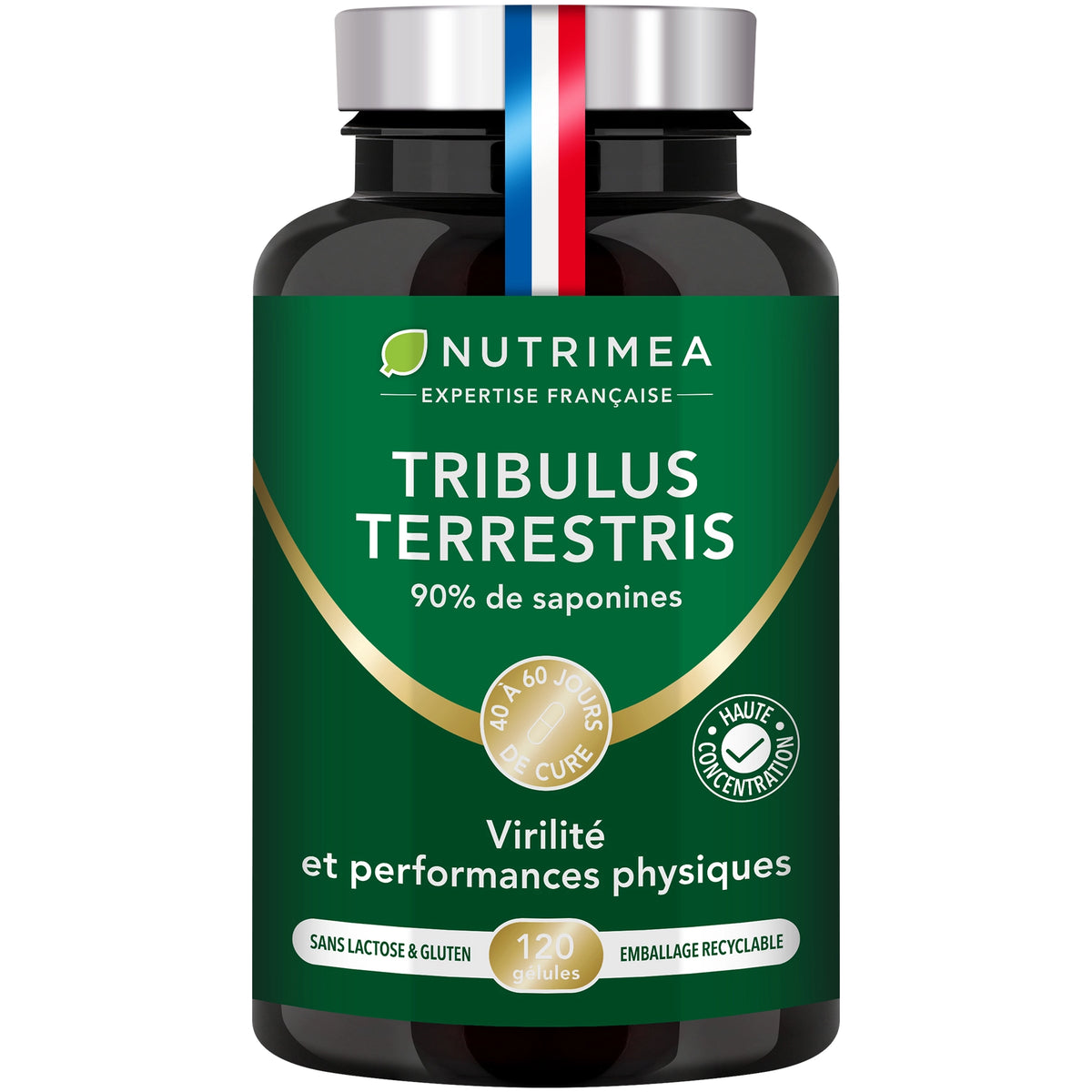 Fond blanc du pilulier de Tribulus Terrestris